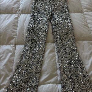 Forever 21 Silver Sequin Flare Jeans